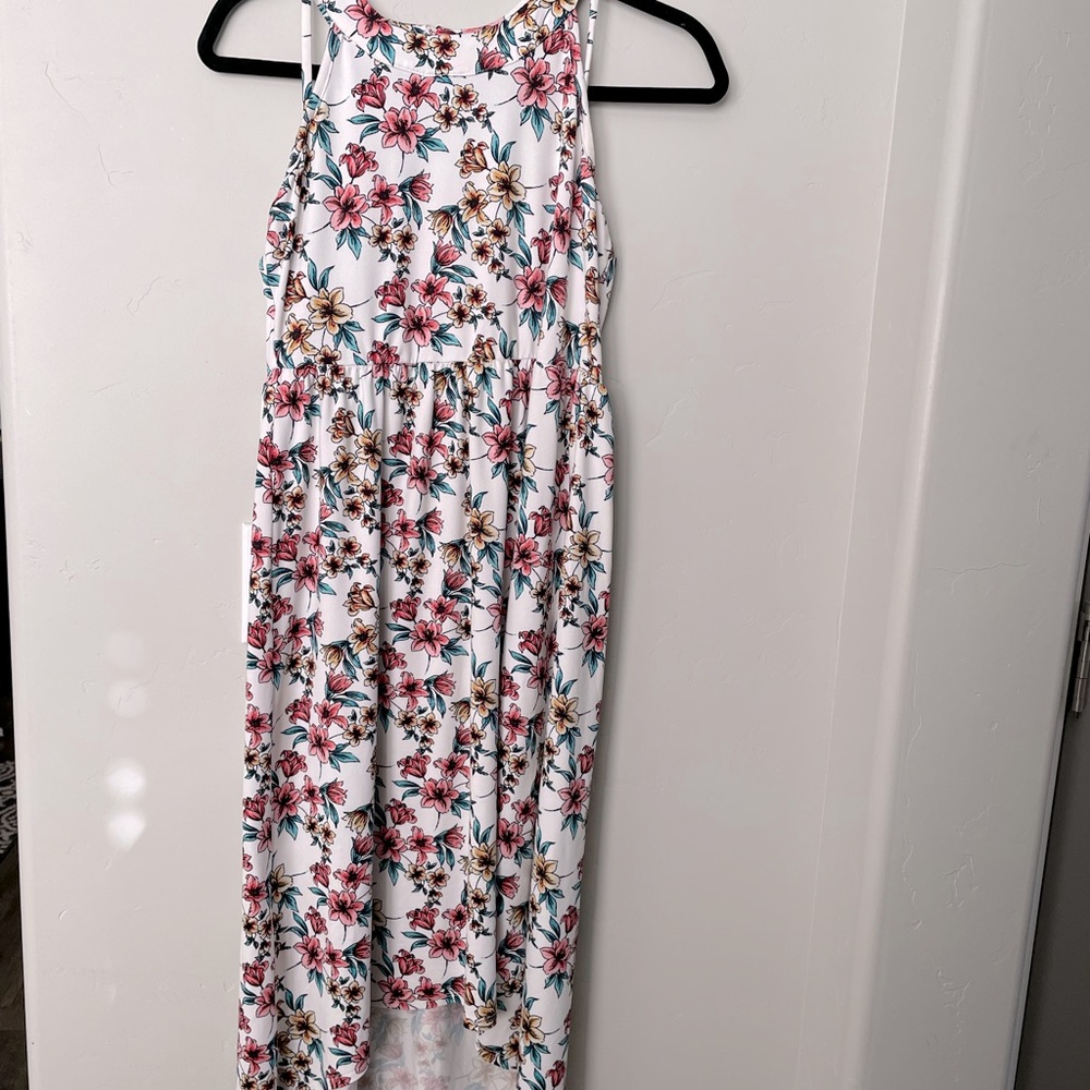 Girls Paper Doll High Low Floral Sleeveless Dress